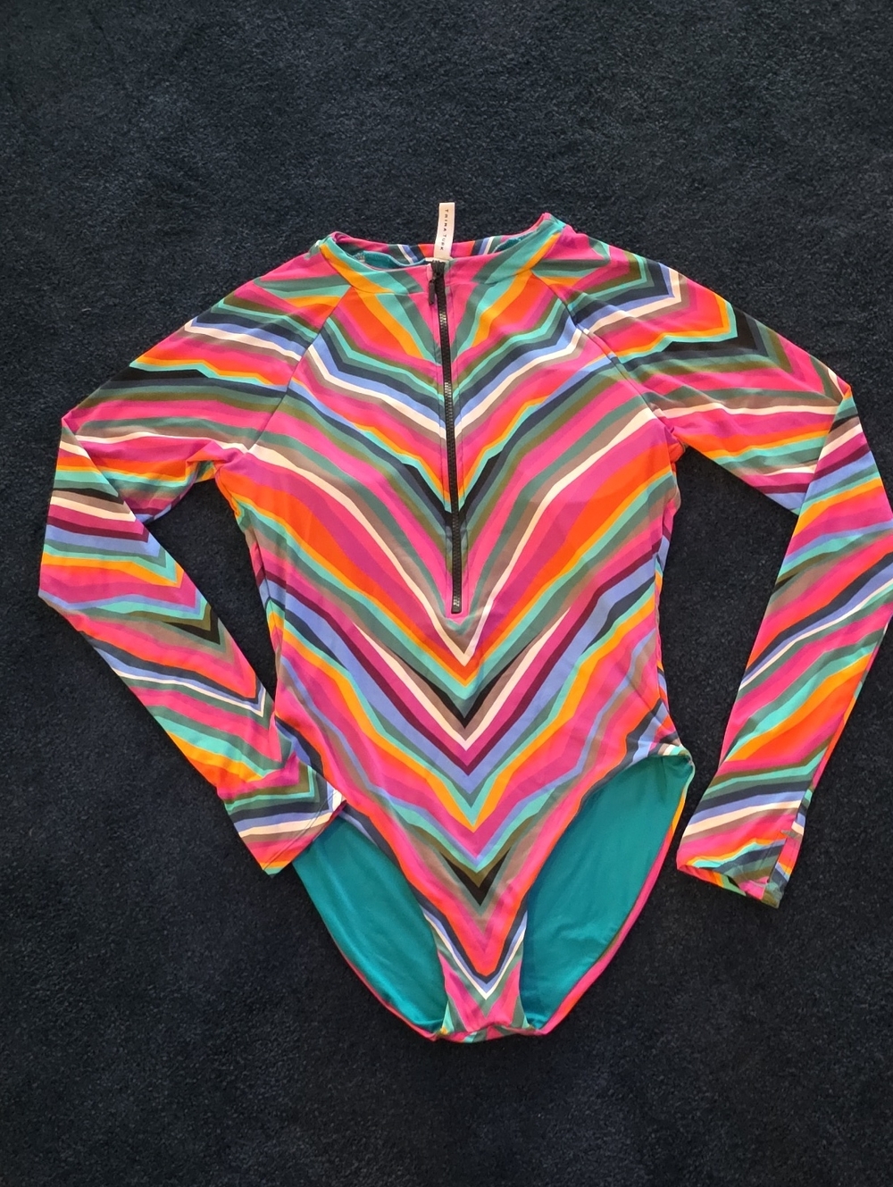 Trina Turk Multicolor Chevron Zip Full Coverage Swimsuit